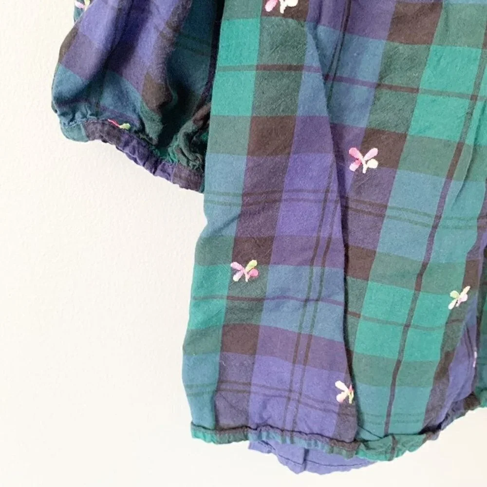 5/$25 Gap Kids Sarah Jessica Parker Plaid Embroidered Butterfly Dress Green Blue